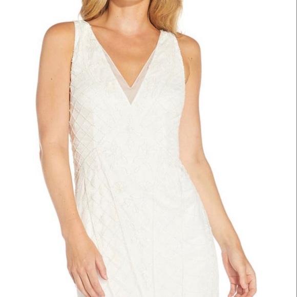 NWT Adrianna Papell White Beaded Sheath Dress - Picture 2 of 6